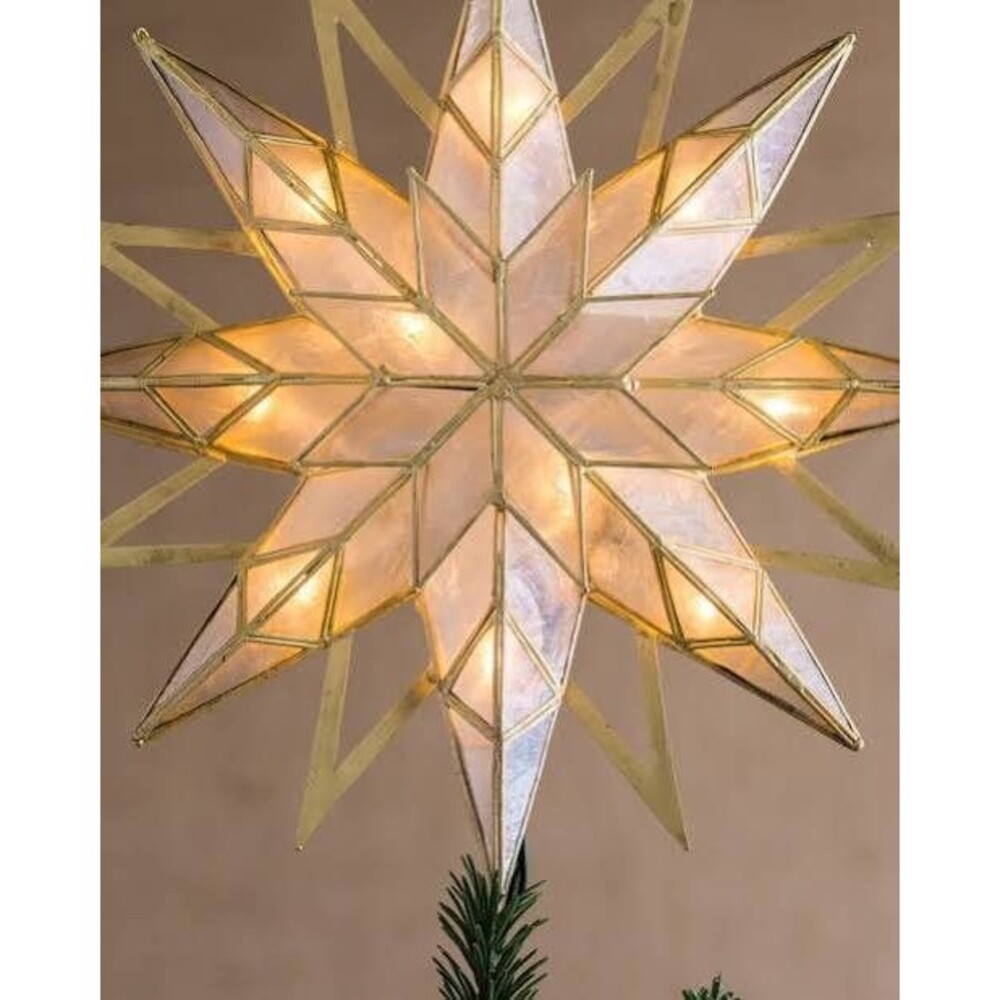 Balsam Hill Double-Sided Starburst Christmas Tree Topper Capiz Star B6637AS NIB